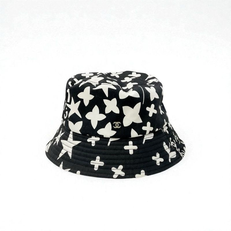 Chanel Hat Cotton Black White Bucket Coco Mark Logo