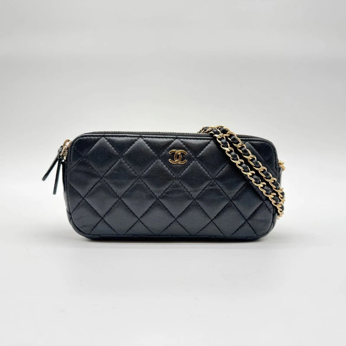 Chanel Super Chain Wallet Shoulder Bag Quilted Lambskin CC Logo Gold Leather