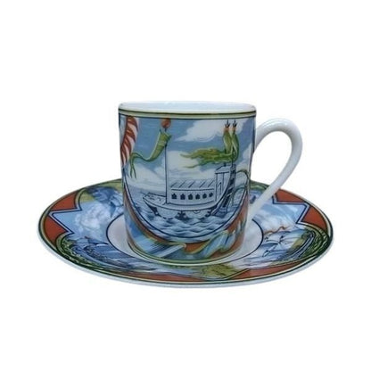 Hermes Demitasse Cup & Saucer Patchwork Trade Wind Multicolor Shoulder Bag