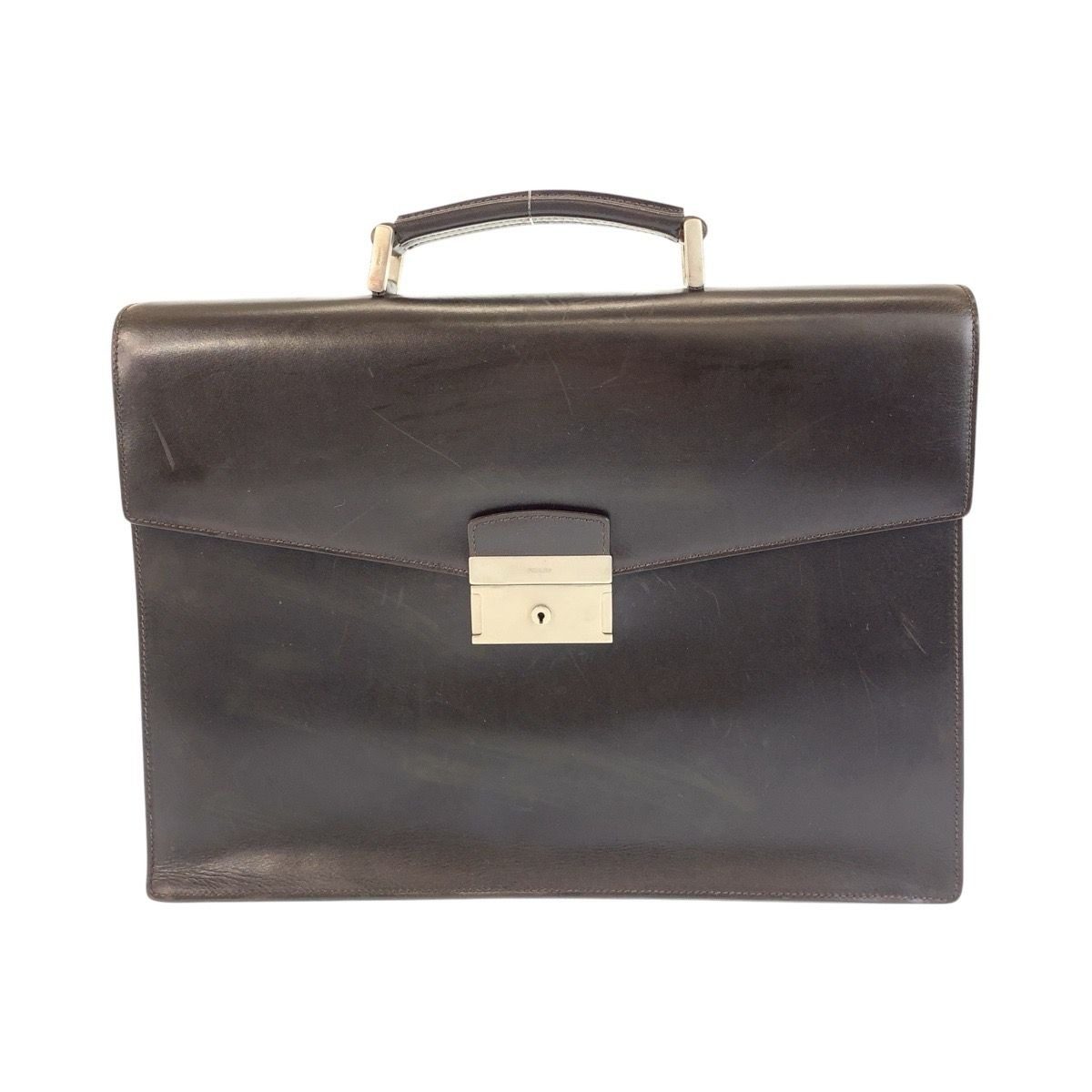 Prada Brown Silver Leather Business Briefcase