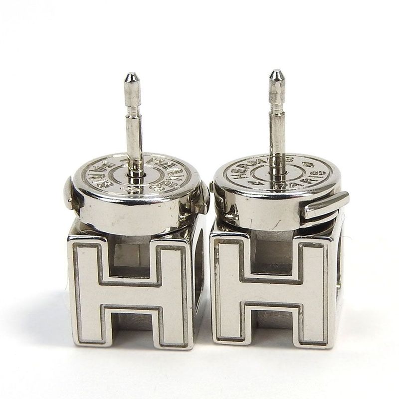 Hermes Earrings Caje De Ashe H Cube Off-white Silver Plated Accessories Jewelry