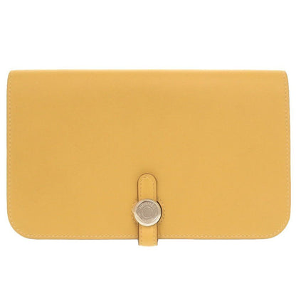 Hermes Dogon GM Veau Swift Joan Ambre Silver Wallet Yellow