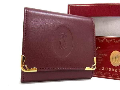 Cartier Must Line Leather Coin Case Coin Purse Coin Purse Bordeaux