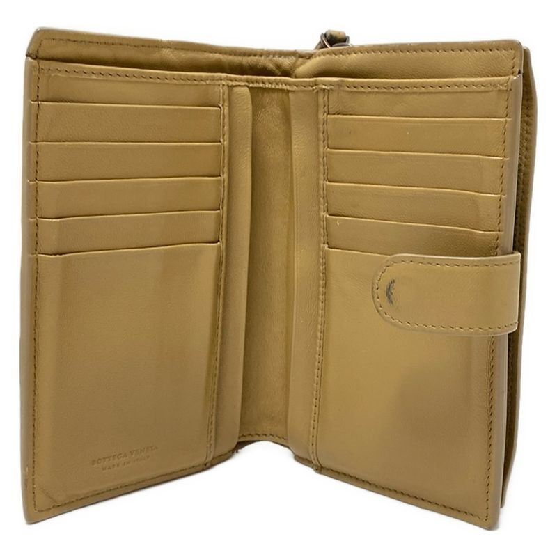 Bottega Veneta Intrecciato Beige Round Zipper Leather Bifold Wallet