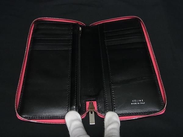 Celine Leather Round Zipper Long Wallet Billfold Coin Purse Card Holder Pink