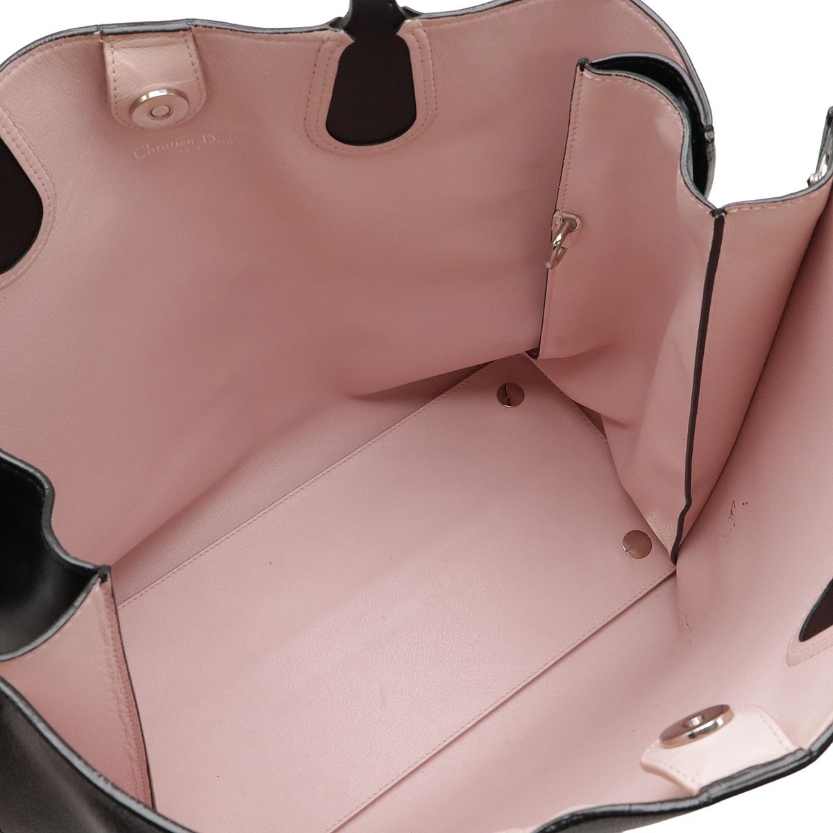 Christian DIOR Addict Tote Tote Bag Shoulder Leather Black Black Pink With Charm