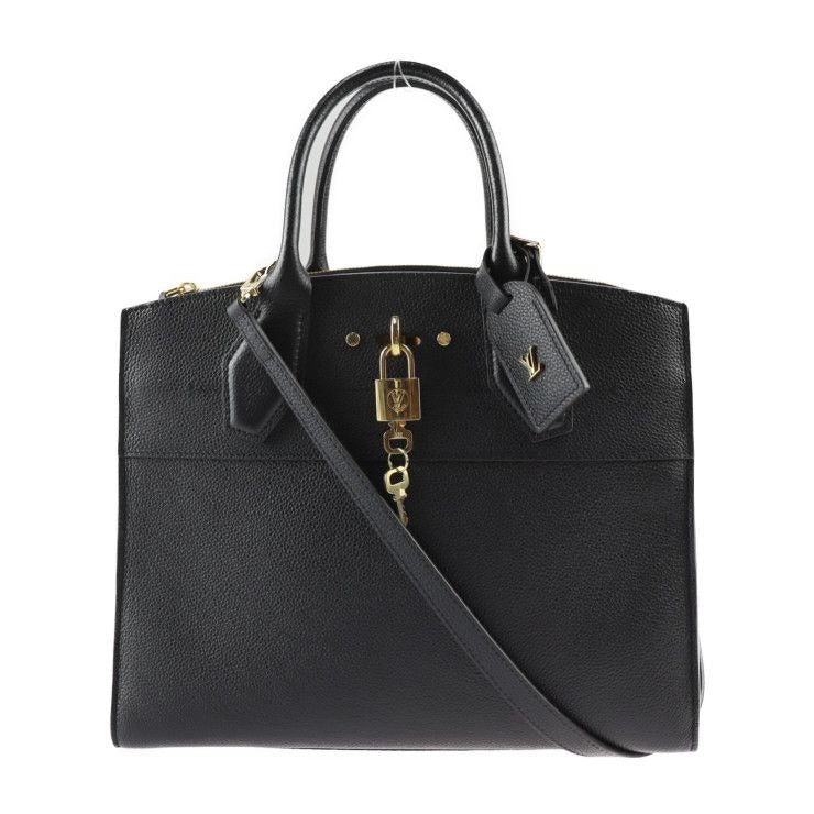 Louis Vuitton City Steamer MM Handbag Leather Black Gold Hardware 2-Way
