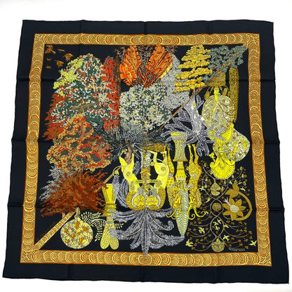Hermes Carre 90 Les Legendes De L'arbre Wooden Legend Scarf Black