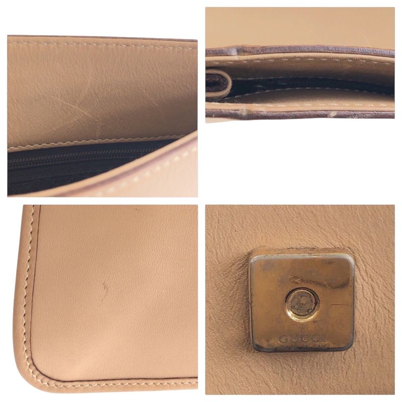 Gucci Beige Gold Hardware Leather 91762 Shoulder Bag Pochette Women 504893