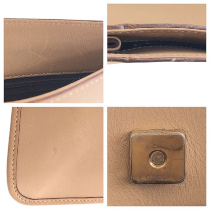 Gucci Beige Gold Hardware Leather 91762 Shoulder Bag Pochette Women 504893