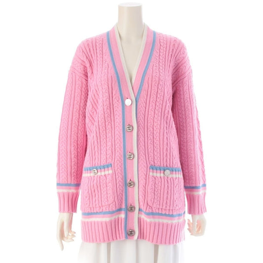 Chanel Cashmere Cotton Coco Button Line Cardigan Pink 34