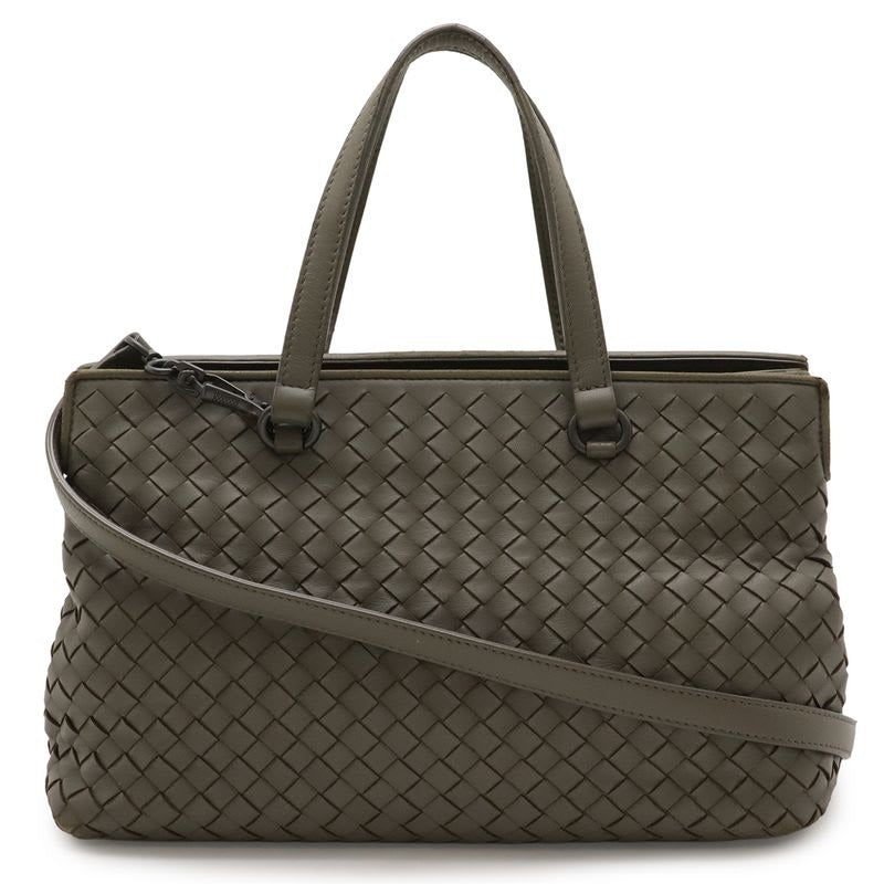 Bottega Veneta Intrecciato Handbag 2-Way Shoulder Bag Leather Khaki