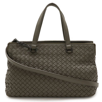Bottega Veneta Intrecciato Handbag 2-Way Shoulder Bag Leather Khaki