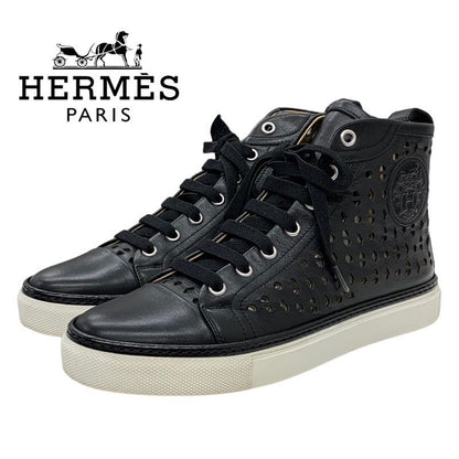 Hermes Jimmy Sneakers Shoes Leather Black Punching High Cut