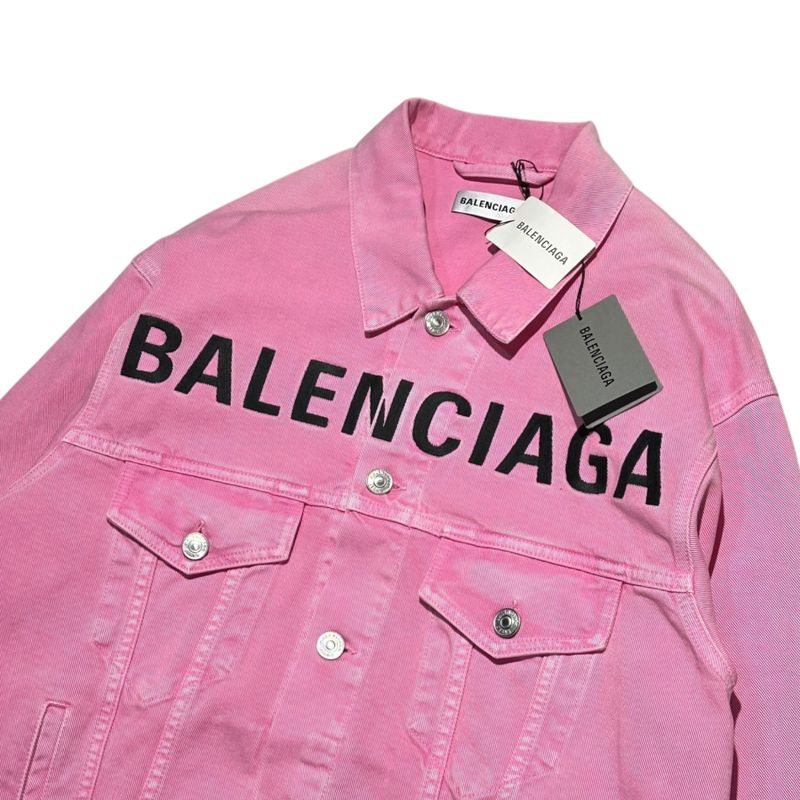 Balenciaga 21ss Front Logo Dyed Pink Denim Jacket 594386 Tew37 32 Pink X Black