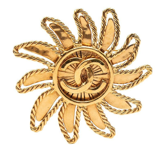 Chanel CC Logo Sun Motif Vintage Brooch Gold Plated