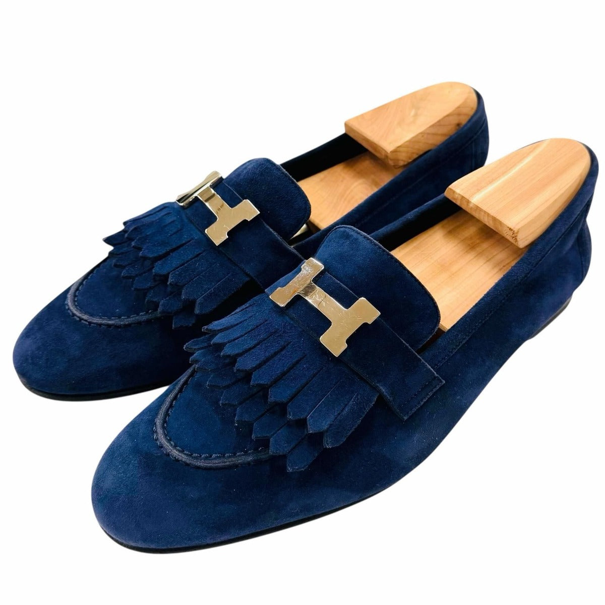 Hermes Royal Suede Leather Silver Logo Buckle with Fringe Sneaker