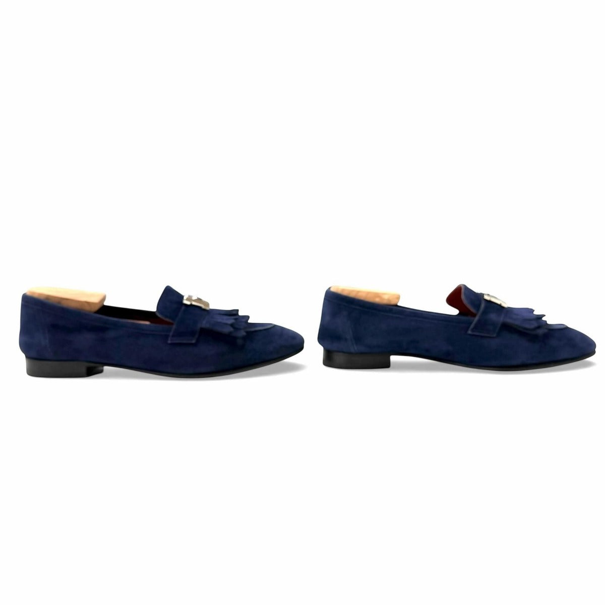 Hermes Royal Suede Leather Silver Logo Buckle with Fringe Sneaker — view 3