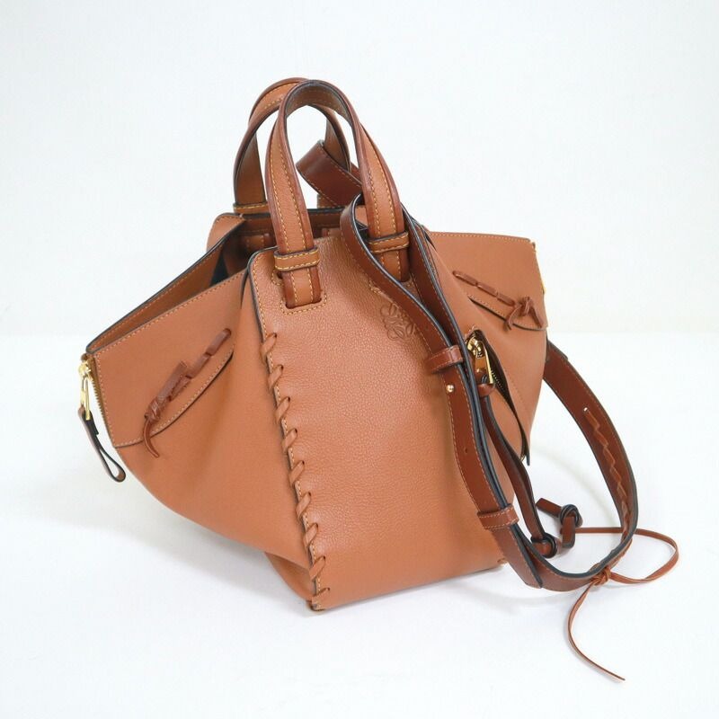 Loewe Hammock Small Shoulder Bag Leather Lace Brown Gold Black
