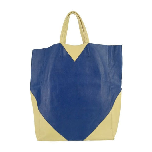 Celine Horizontal Cabas Tote Bag Cream Yellow Blue Calf Leather
