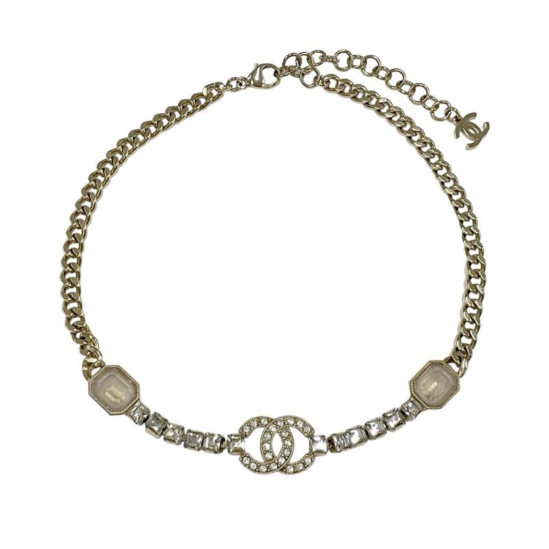 Chanel Necklace Pendant Choker Gold Coco Mark Rhinestone Chain