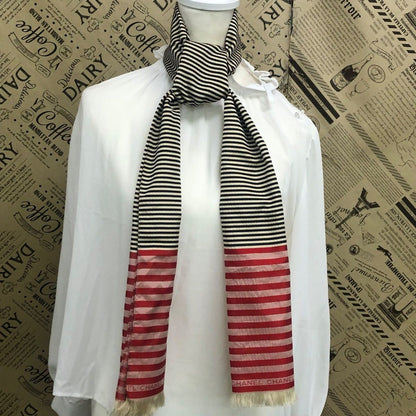 Chanel Shawl Scarf Striped Red CC Logo — view 5