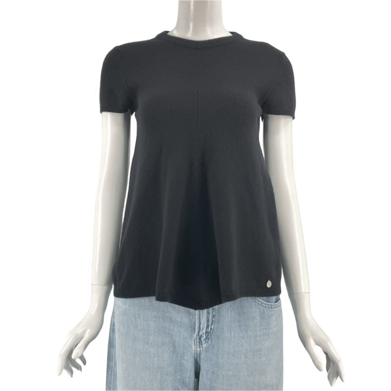 Hermes Short-Sleeved Knit Black Cashmere H Button