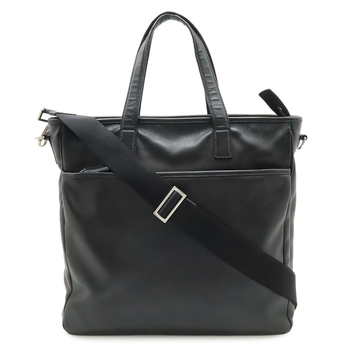 Prada Tote 2-Way Shoulder Bag Crossbody Leather Nero Black Silver