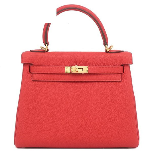 Hermes 2-Way Bag Kelly 25 Retourne Togo Rouge de Coeur Gold Red