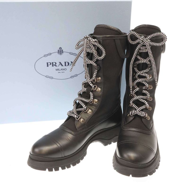 Prada Rodeo Leather Technical Nylon Boots Black 36 1 2
