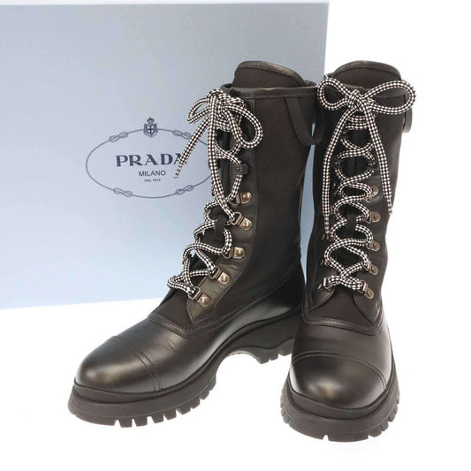 Prada Rodeo Leather Technical Nylon Boots Black 36 1 2