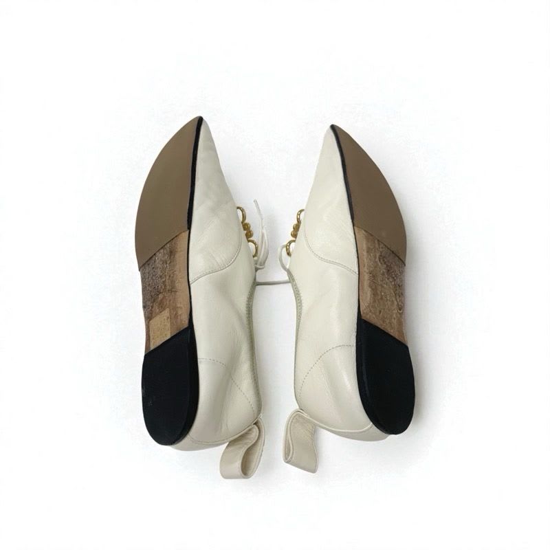Loewe Flat Shoes Leather White Gold Anagram Soft Derby Lace Up