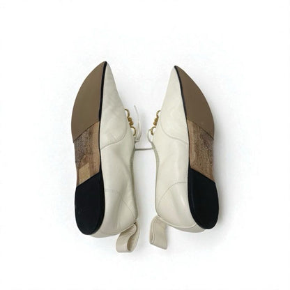 Loewe Flat Shoes Leather White Gold Anagram Soft Derby Lace Up