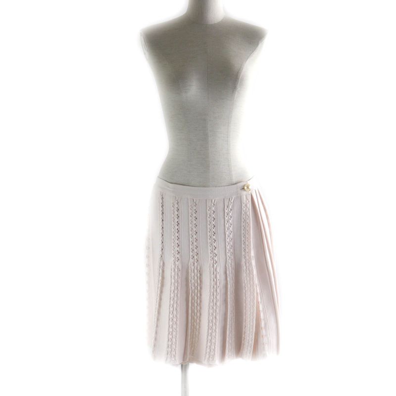 CHANEL P43884 F Knit Pleated Skirt With Pearl Coco Mark Buttons Wrap Skirt