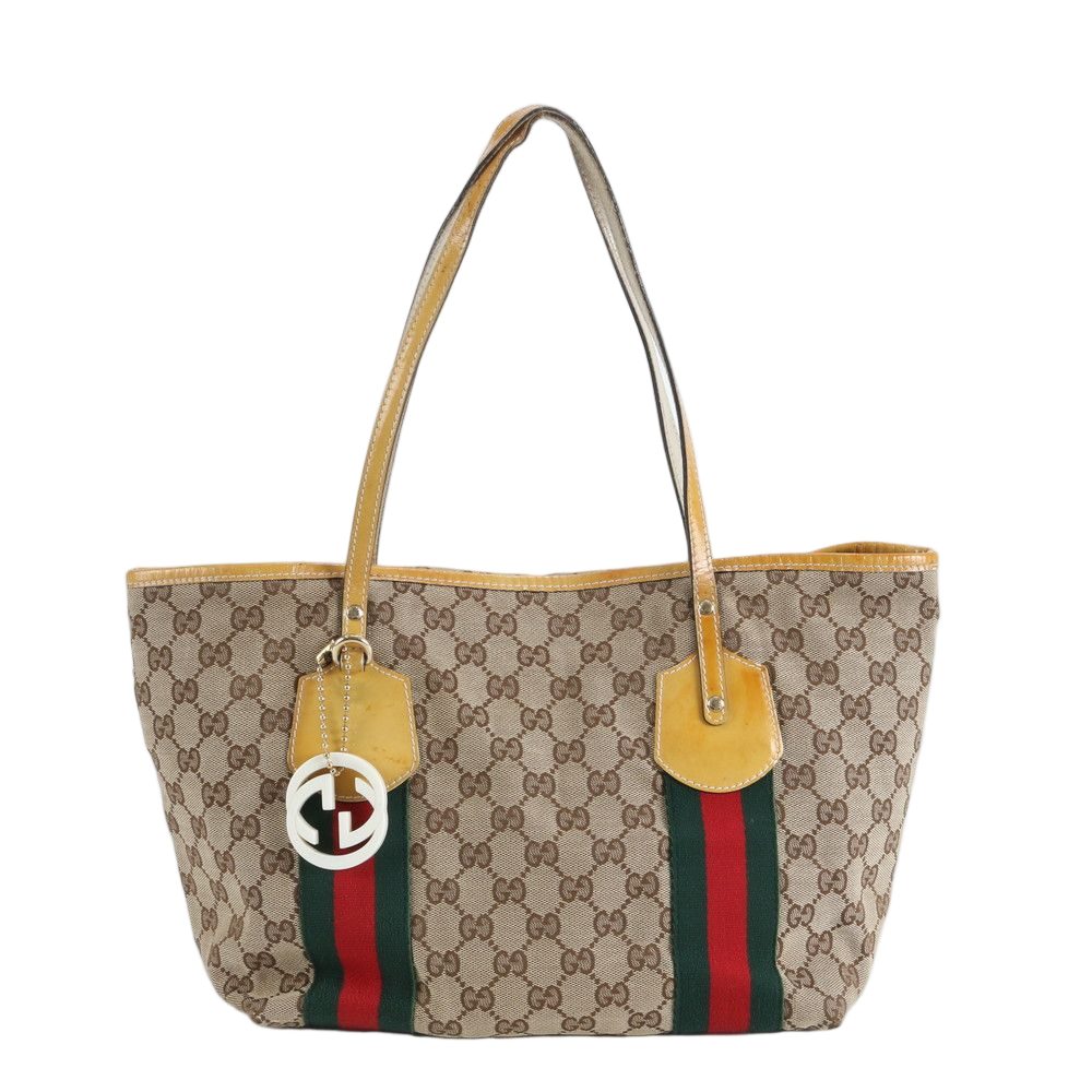 Gucci GG Canvas Sherry Line Joli Leather Tote Shoulder