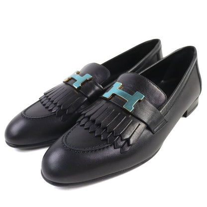 Hermes Royale Gold Hardware Moccasin H Motif Buckle Fringe Leather Loafer Black