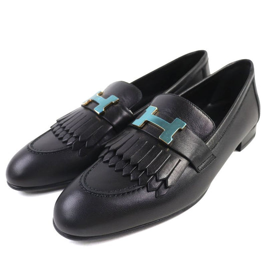 Hermes Royale Gold Hardware Moccasin H Motif Buckle Fringe Leather Loafer Black