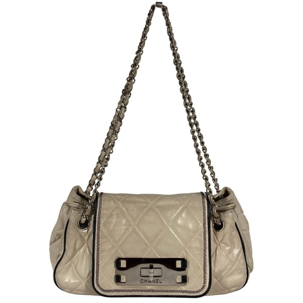 Chanel Shoulder Bag CC Logo Quilted Leather Beige