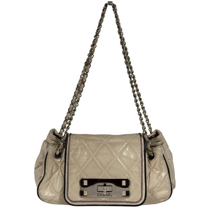 Chanel Shoulder Bag CC Logo Quilted Leather Beige