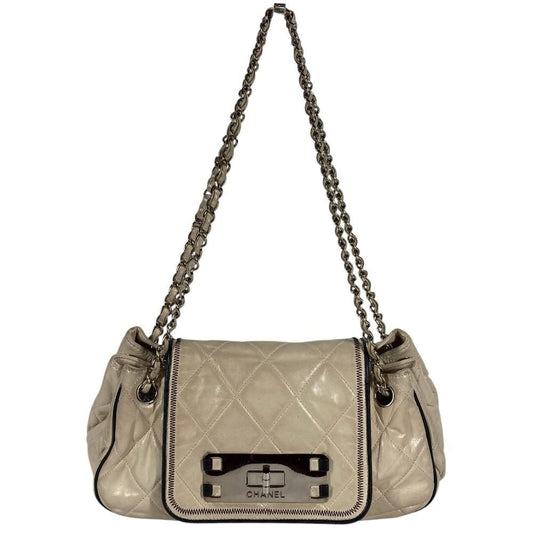 Chanel Shoulder Bag CC Logo Quilted Leather Beige
