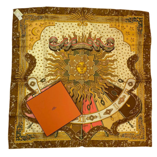 Hermes Scarf Silk Rikire 90 Carpe Diem Enjoy Today Gold