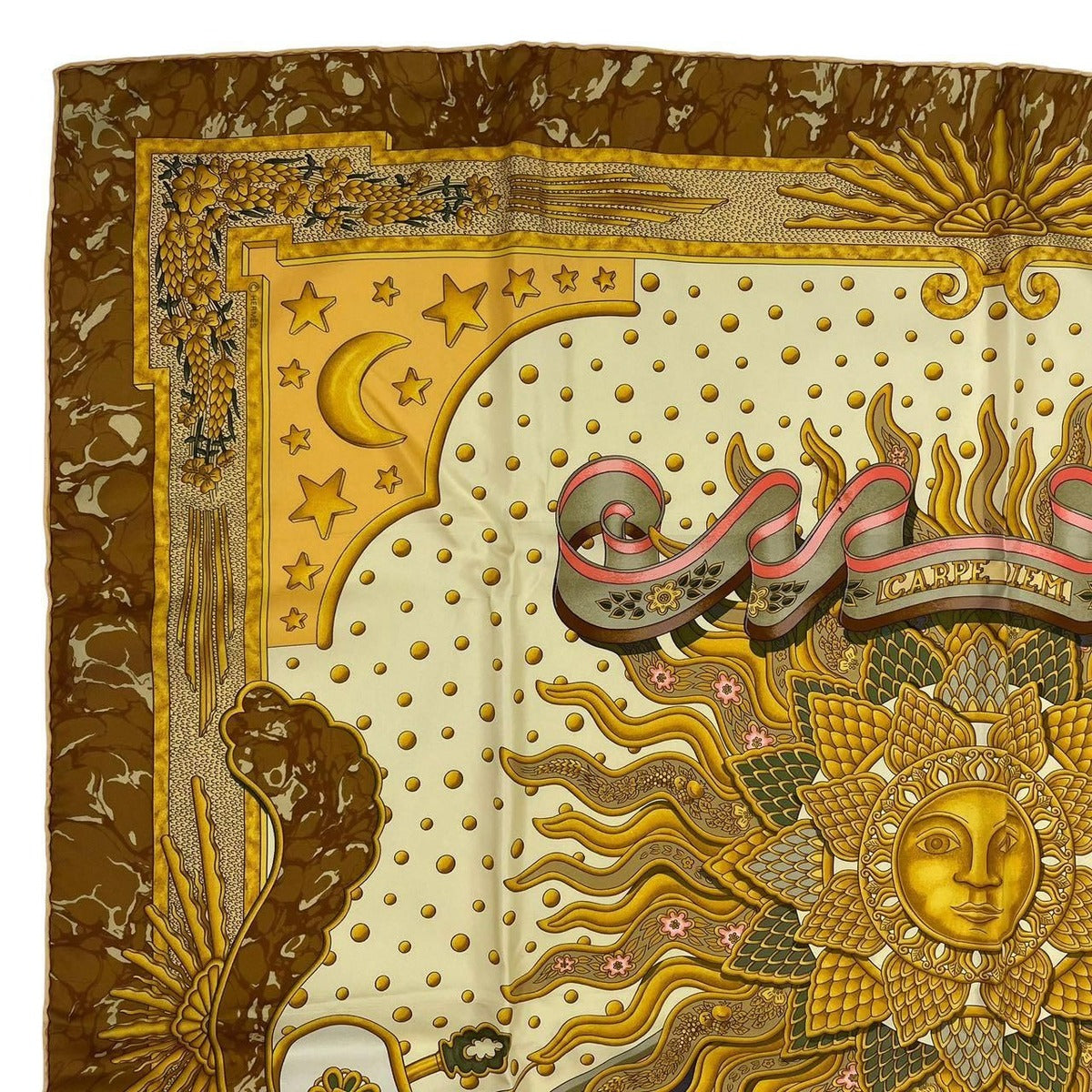 Hermes Scarf Silk Rikire 90 Carpe Diem Enjoy Today Gold — view 3
