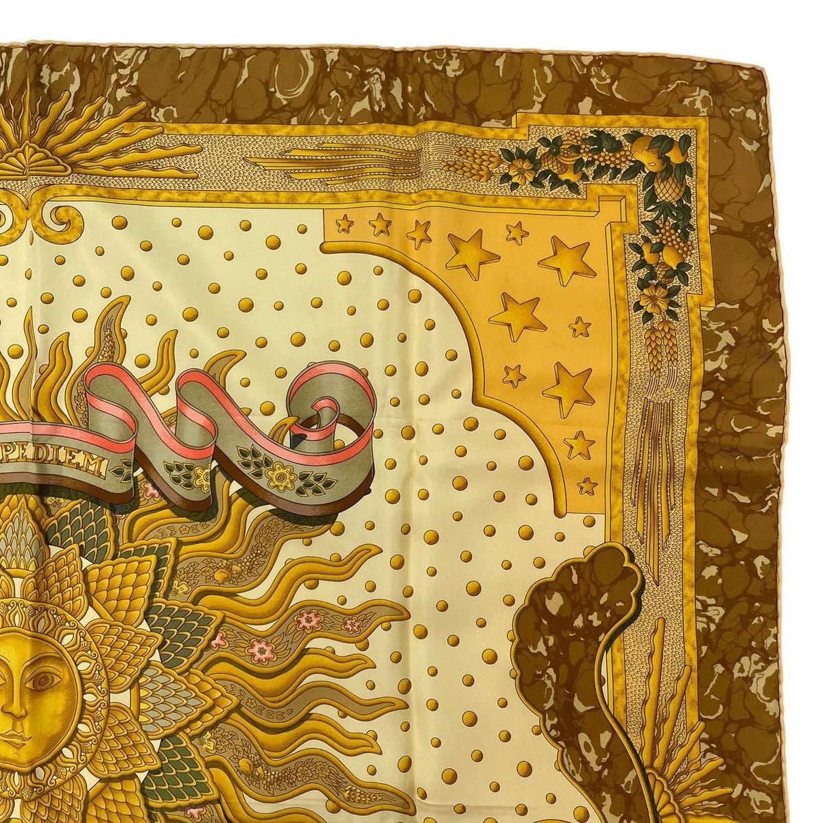 Hermes Scarf Silk Rikire 90 Carpe Diem Enjoy Today Gold — view 4