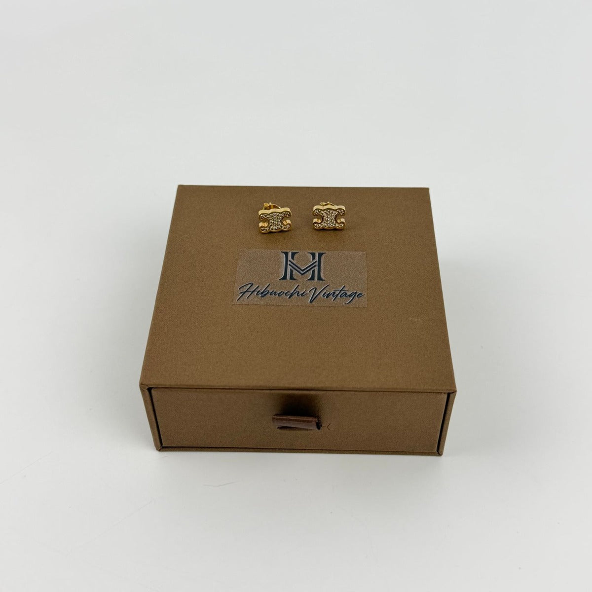 Celine Logo Triomphe Earrings Gold Vintage
