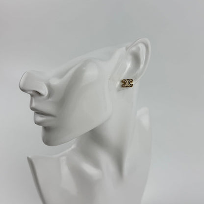 Celine Logo Triomphe Earrings Gold Vintage — view 2