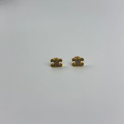 Celine Logo Triomphe Earrings Gold Vintage — view 3