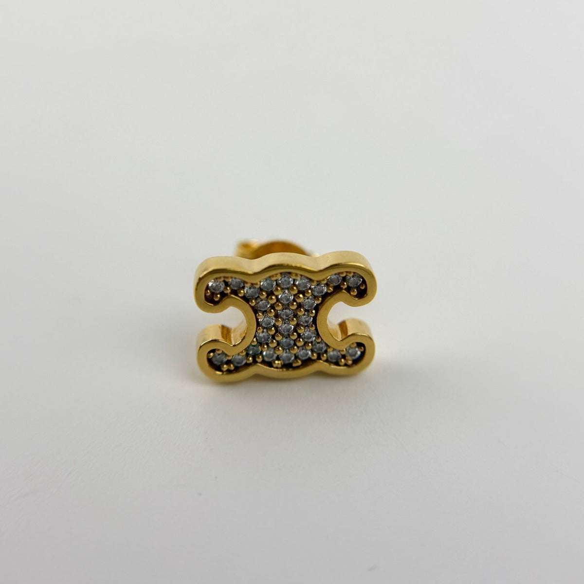 Celine Logo Triomphe Earrings Gold Vintage — view 6