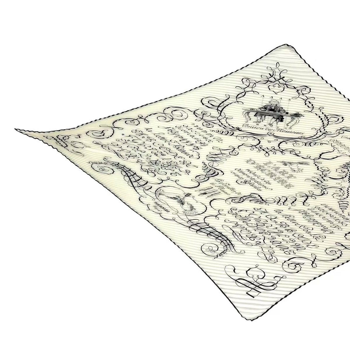 Hermes Scarf Silk Pleats Lart Decrire Art of Calligraphy White — view 2