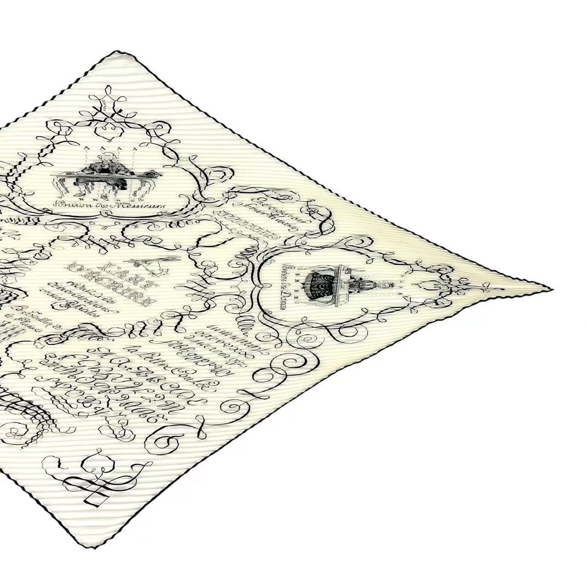 Hermes Scarf Silk Pleats Lart Decrire Art of Calligraphy White — view 3