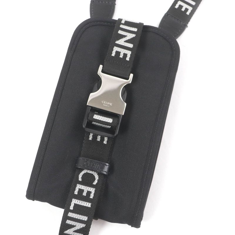 Celine 10j21 Trekking Cell Phone Holder With Logo Belt Phone Pouch Black Made